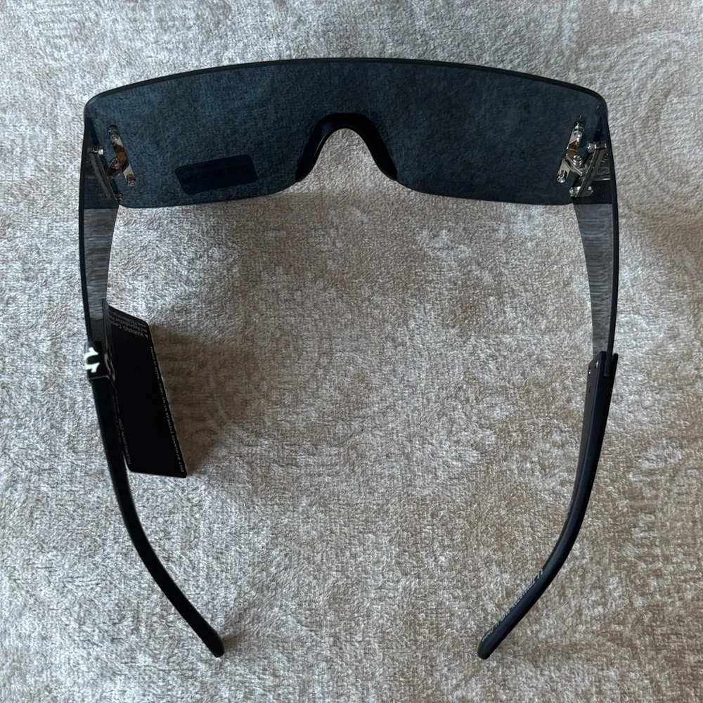 Brand New True Religion Black Rimless Shield Sunglasses Retro Wide Arm Horseshoe